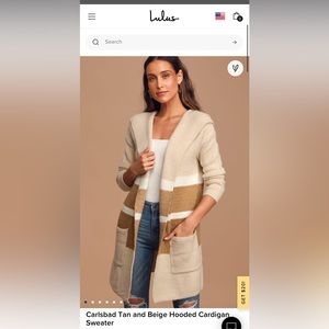 Carlsbad Tan and Beige Hooded Cardigan Sweater